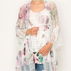 Origami Duster bohemian floral lace kimono cardigan XL